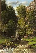 Gustave Courbet A Family of Deer in a Landscape with a Waterfall Germany oil painting artist